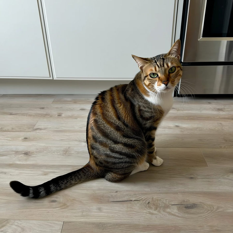 Котка гледа настойчиво към стопанина си в кухнята