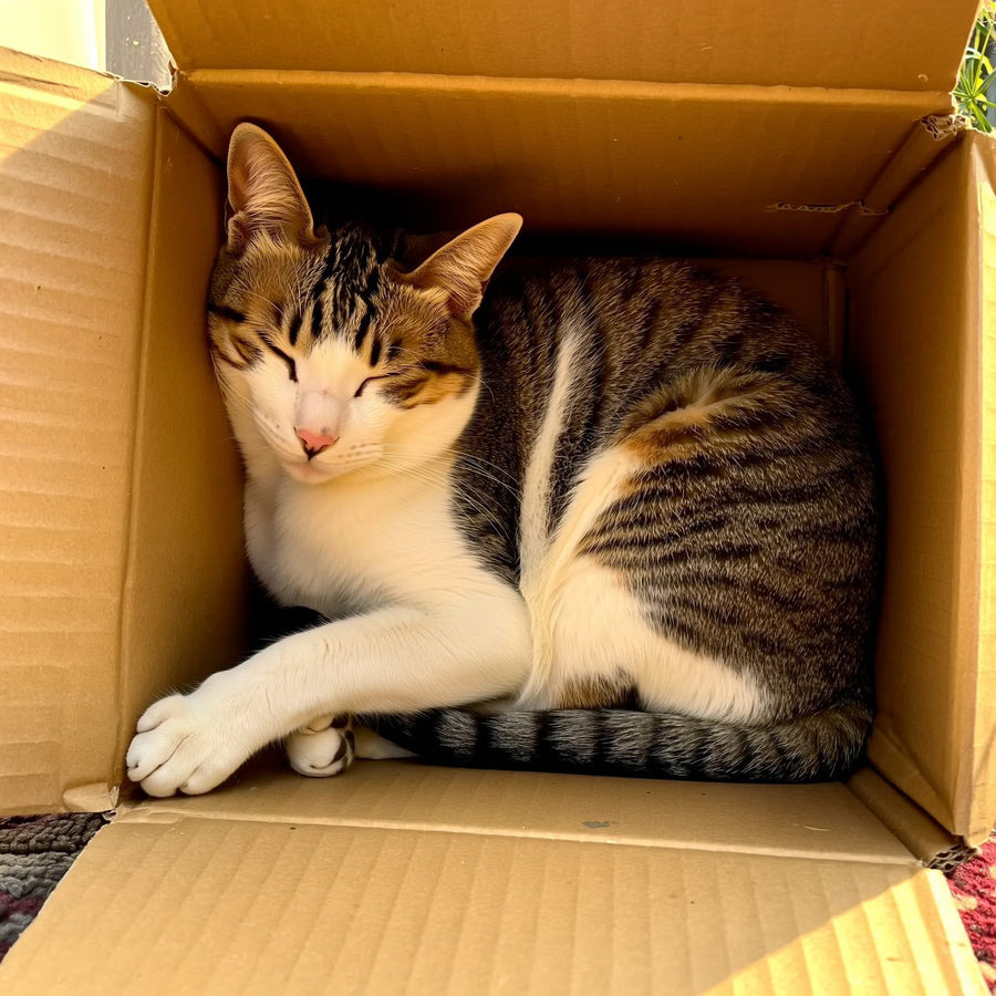 Котка спи спокойно в кутия